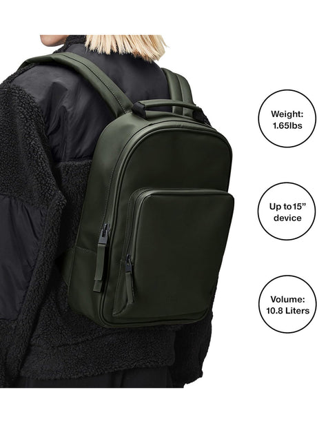 Zaino Rains Unisex Book Daypack Verde Rains  Angolo dello Sport