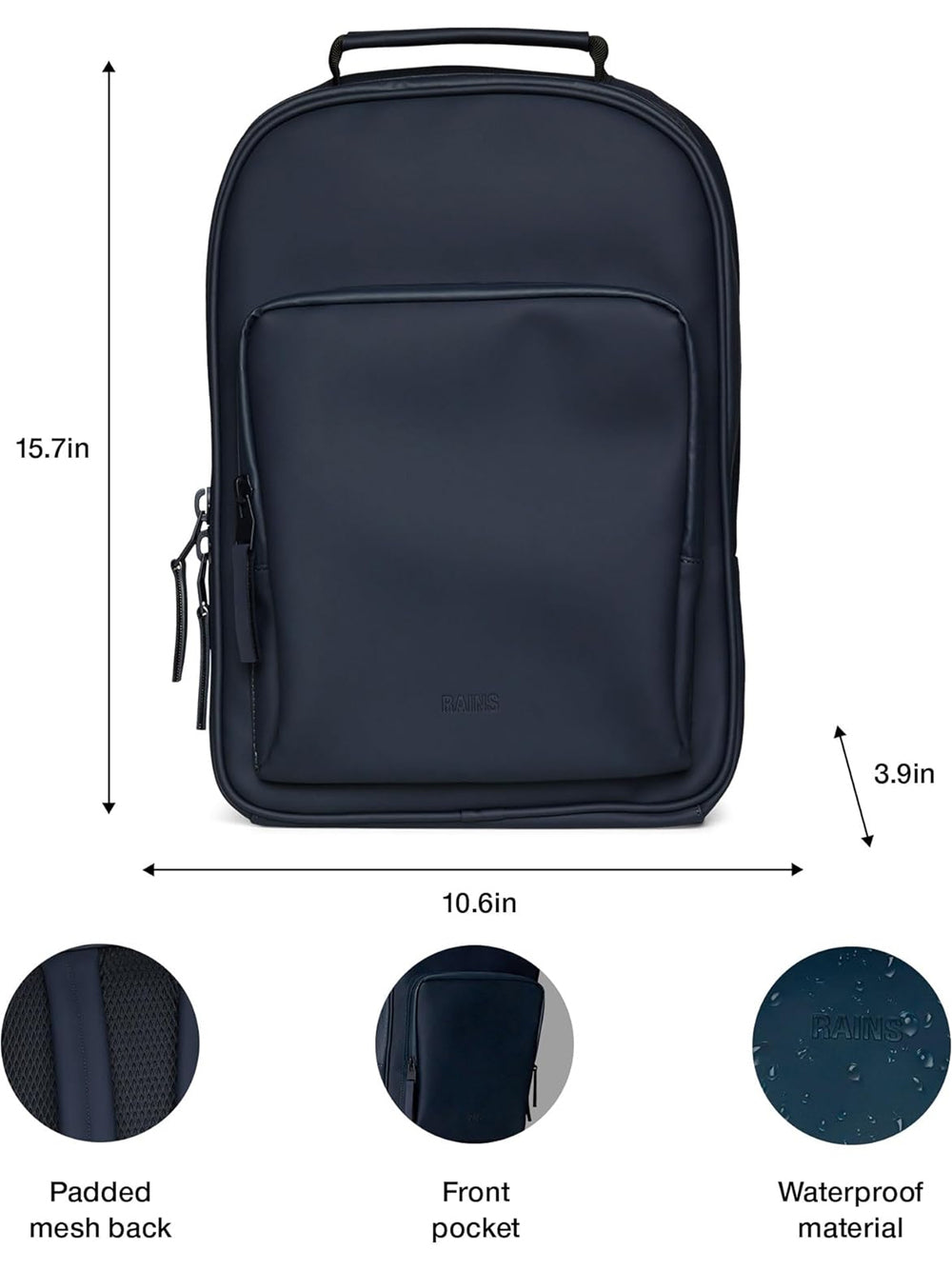 Zaino Rains Unisex Book Daypack Navy Rains Angolo dello Sport
