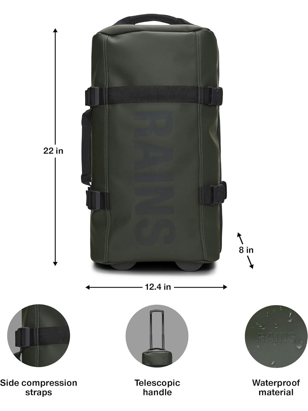 Trolley Rains Unisex Texel Cabin Verde Rains  Angolo dello Sport