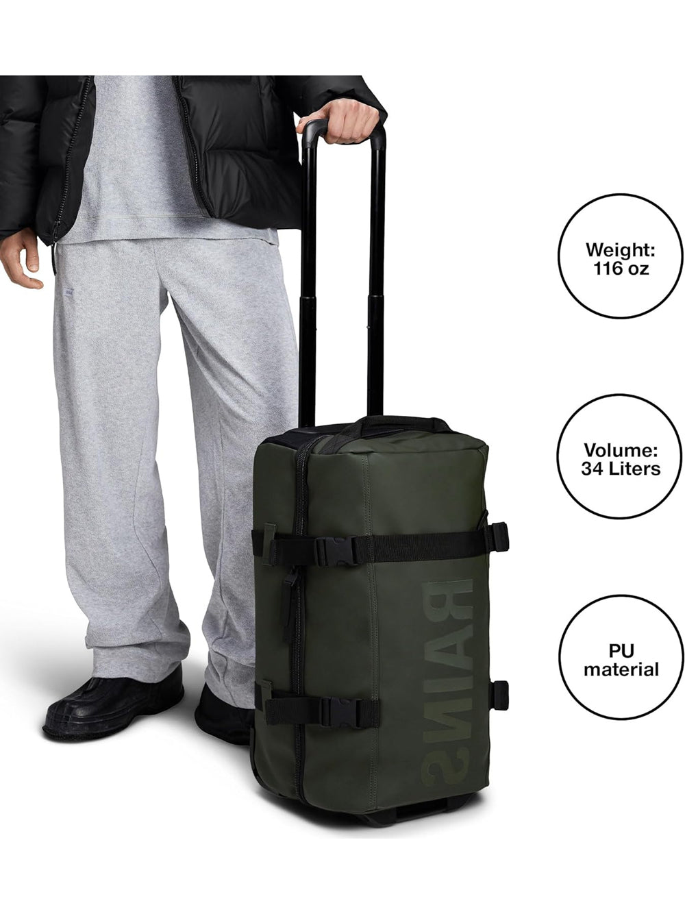 Trolley Rains Unisex Texel Cabin Verde Rains Angolo dello Sport