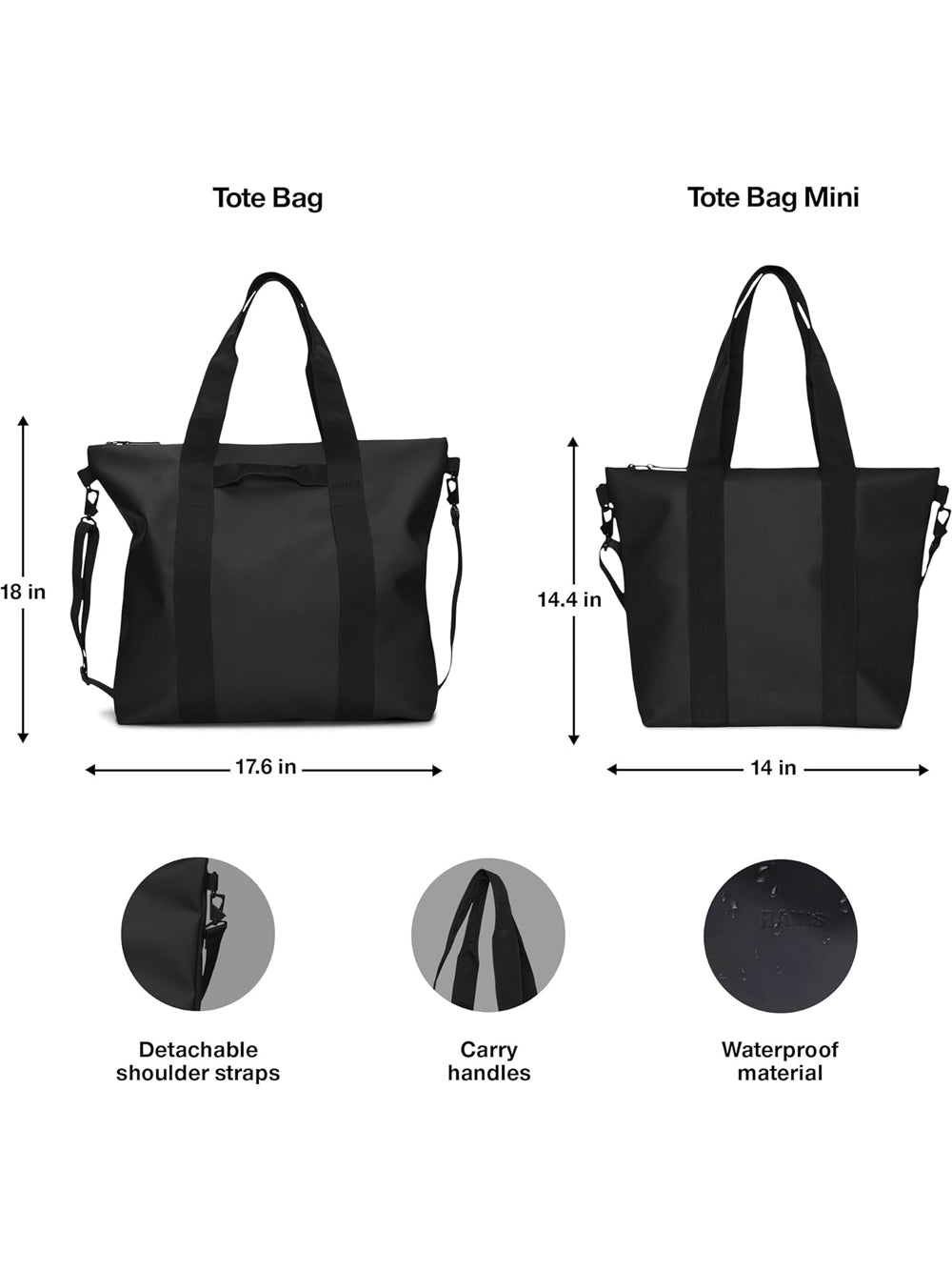 Borsa Rains Unisex Tote Nero Rains Angolo dello Sport