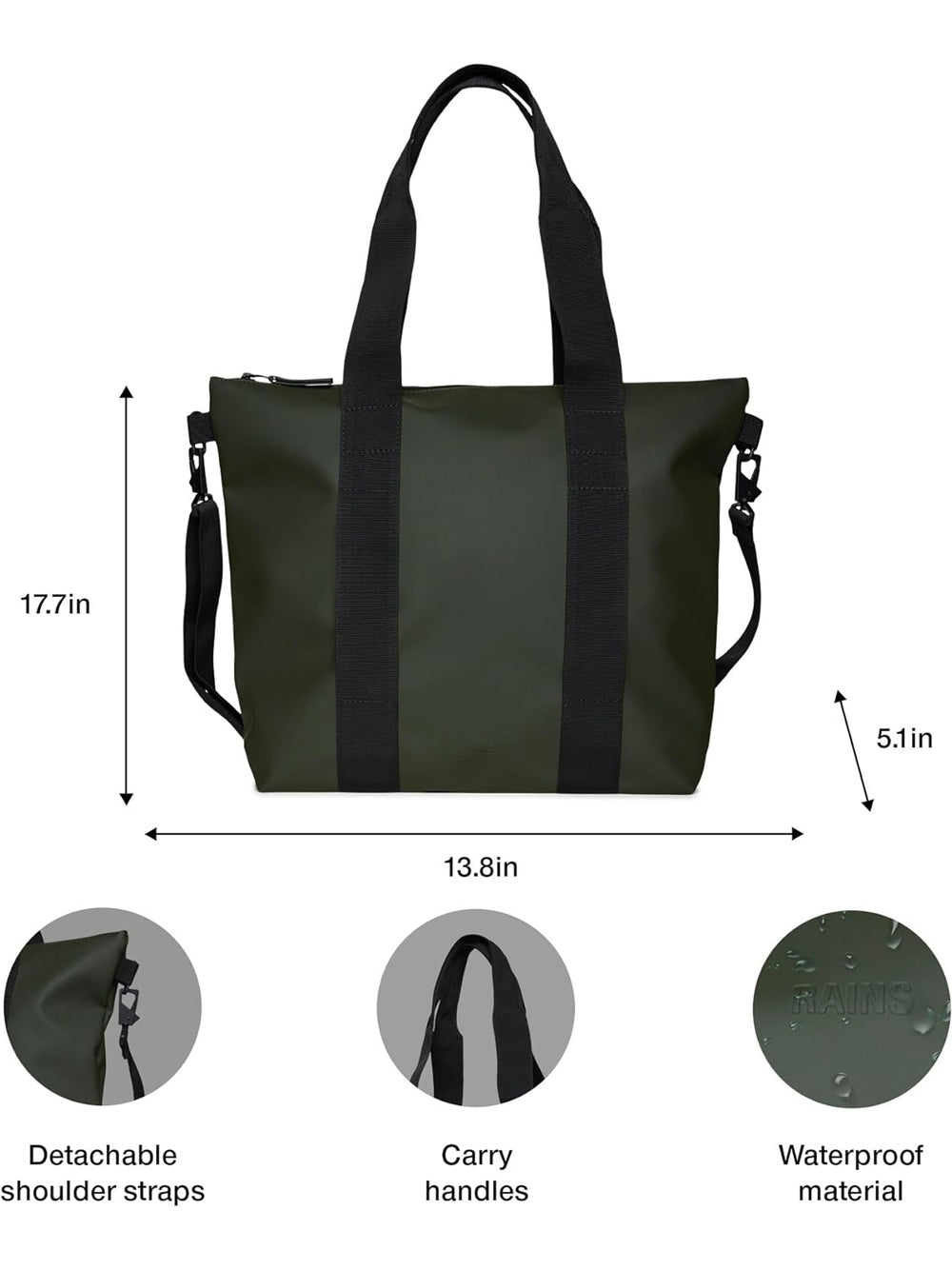 Borsa Rains Unisex Tote Mini Verde Rains Angolo dello Sport