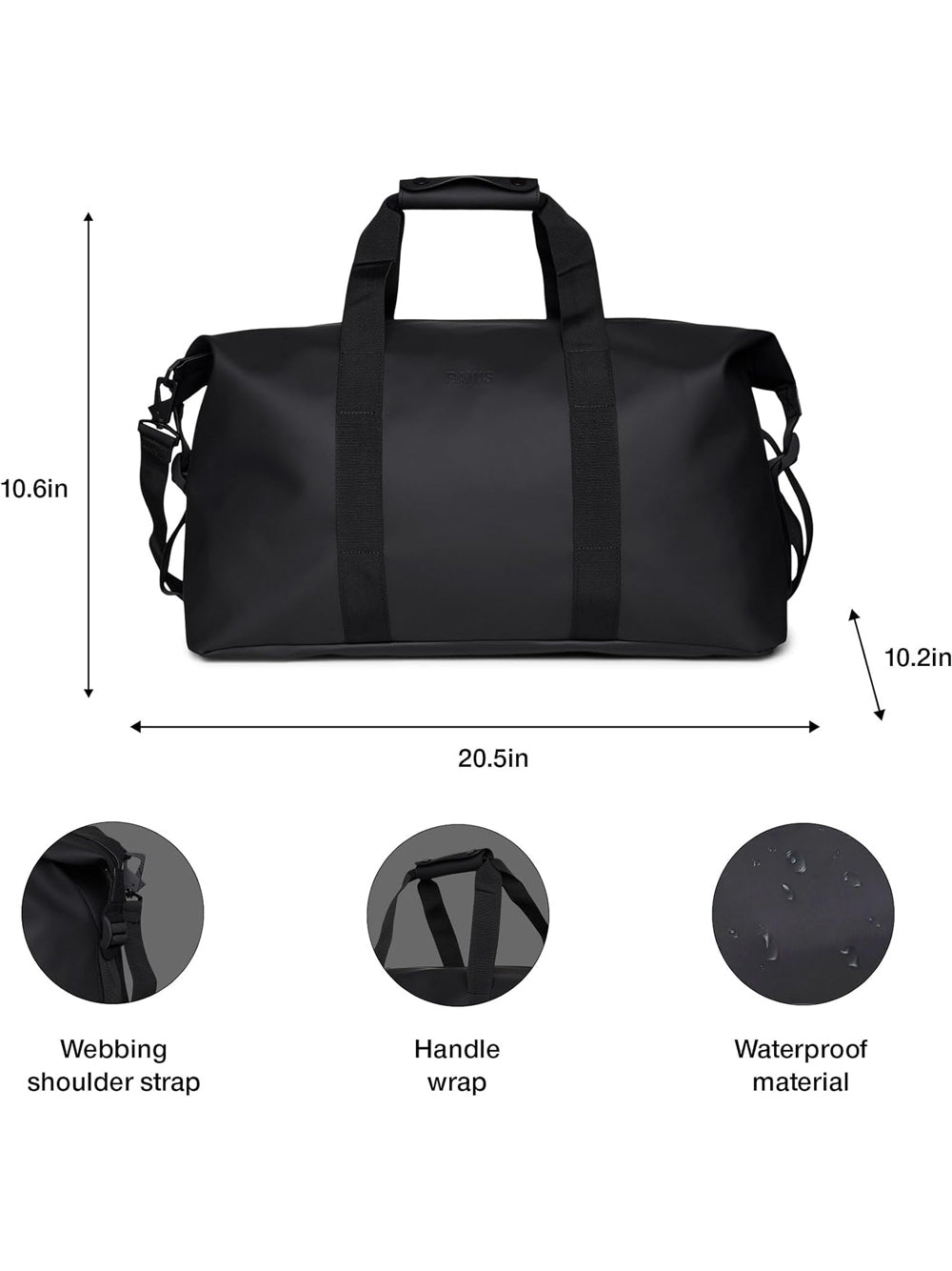 Borsa Rains Unisex Hilo Weekend Nero Rains  Angolo dello Sport