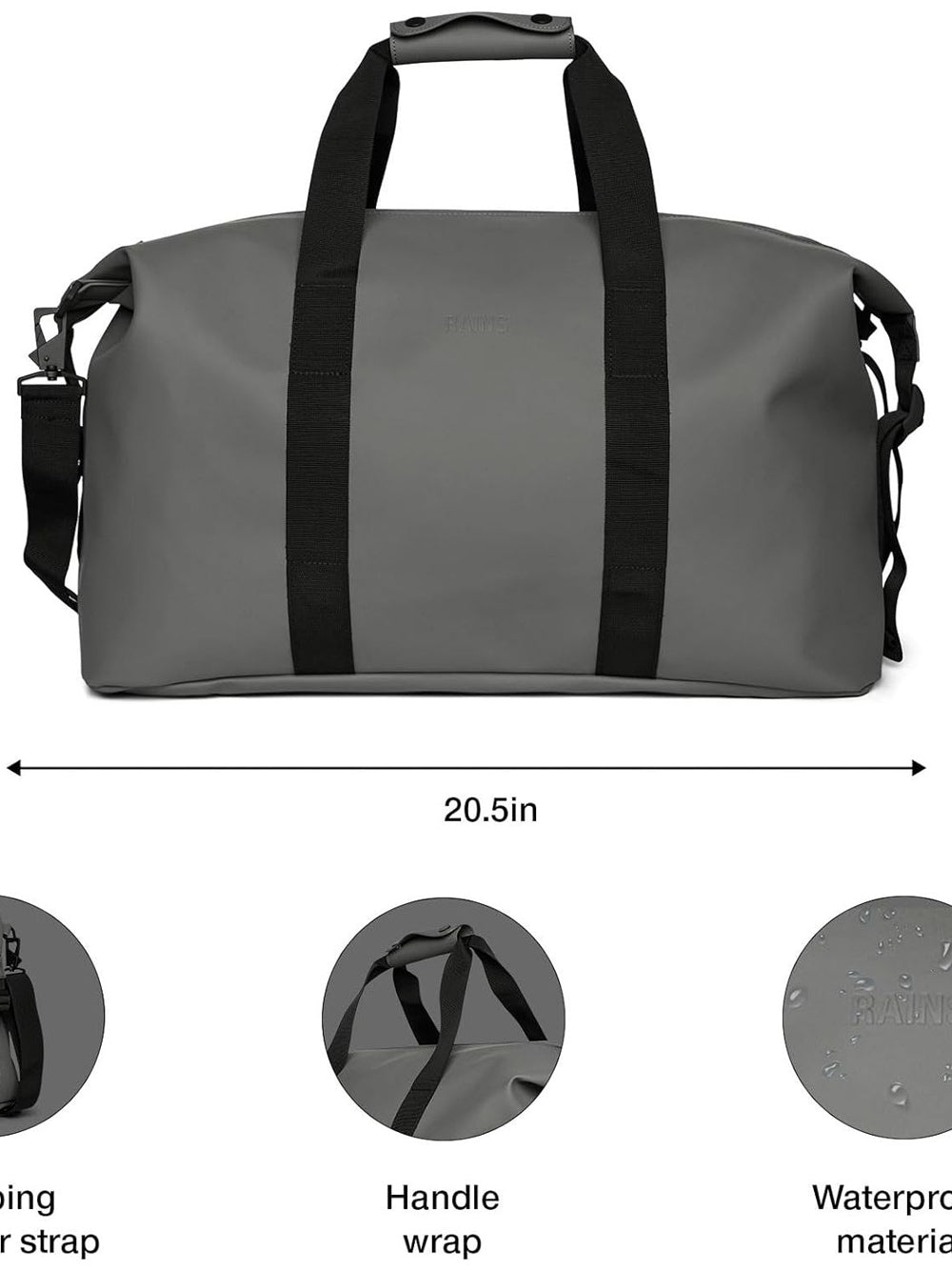 Borsa Rains Unisex Hilo Weekend Grigio Rains Angolo dello Sport