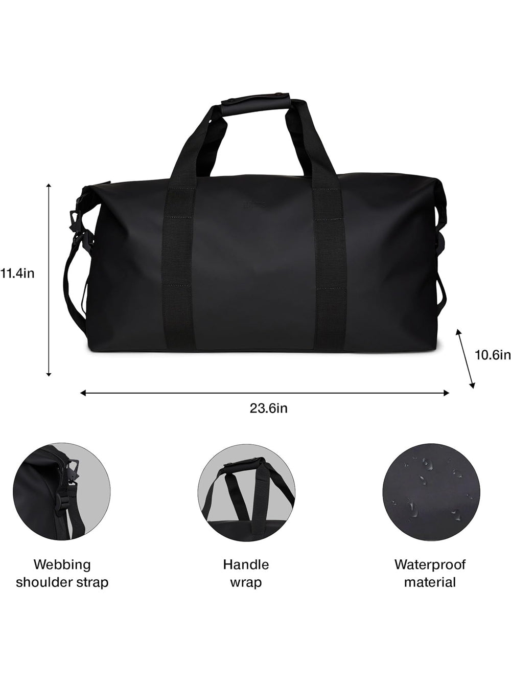 Borsa Rains Unisex Hilo Weekend Large Nero Rains  Angolo dello Sport