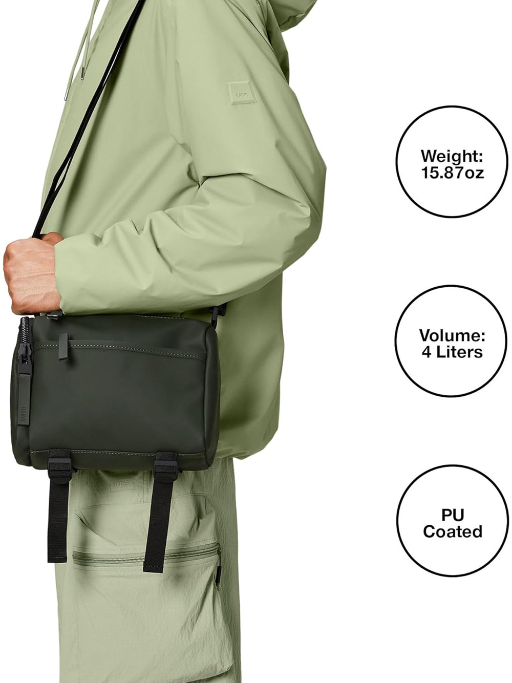 Borsa Rains Unisex Texel Crossbo Verde Rains  Angolo dello Sport