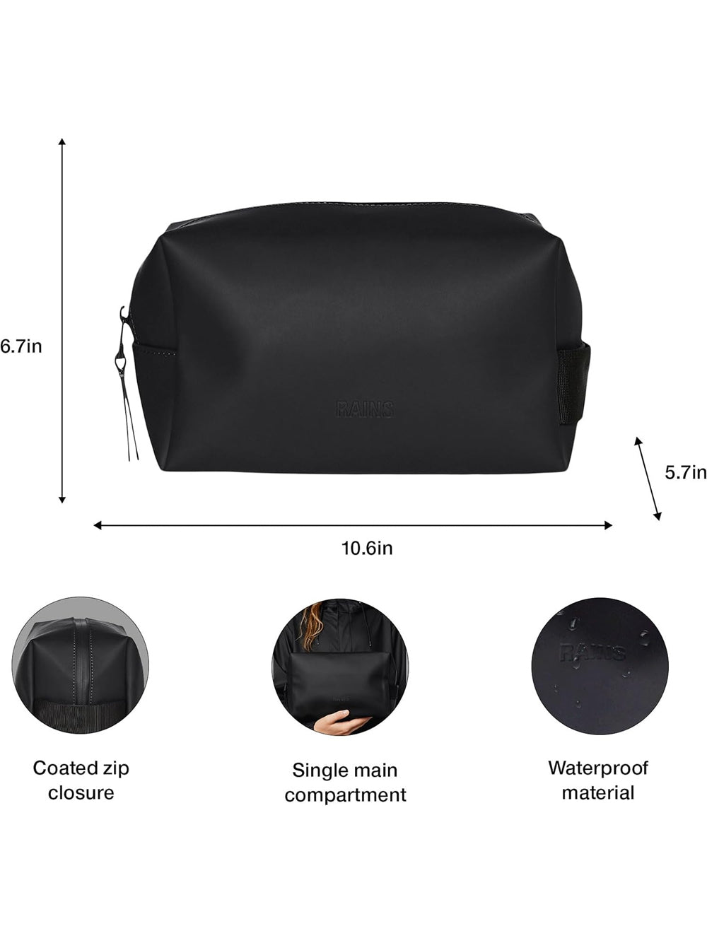 Borsa Rains Unisex Wash Small Nero Rains  Angolo dello Sport