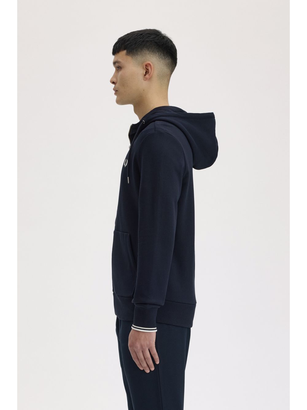 Felpa Fred Perry Hooded Zip Through Uomo - Navy Fred Perry Angolo dello Sport