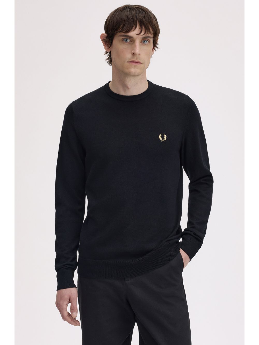 Pullover Fred Perry Classic Crew Neck Jumper Uomo - Nero Fred Perry Angolo dello Sport