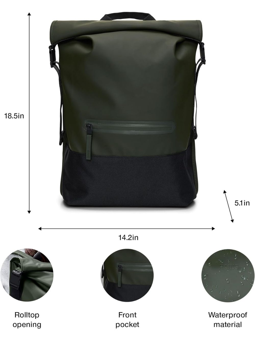 Zaino Rains Unisex - Verde