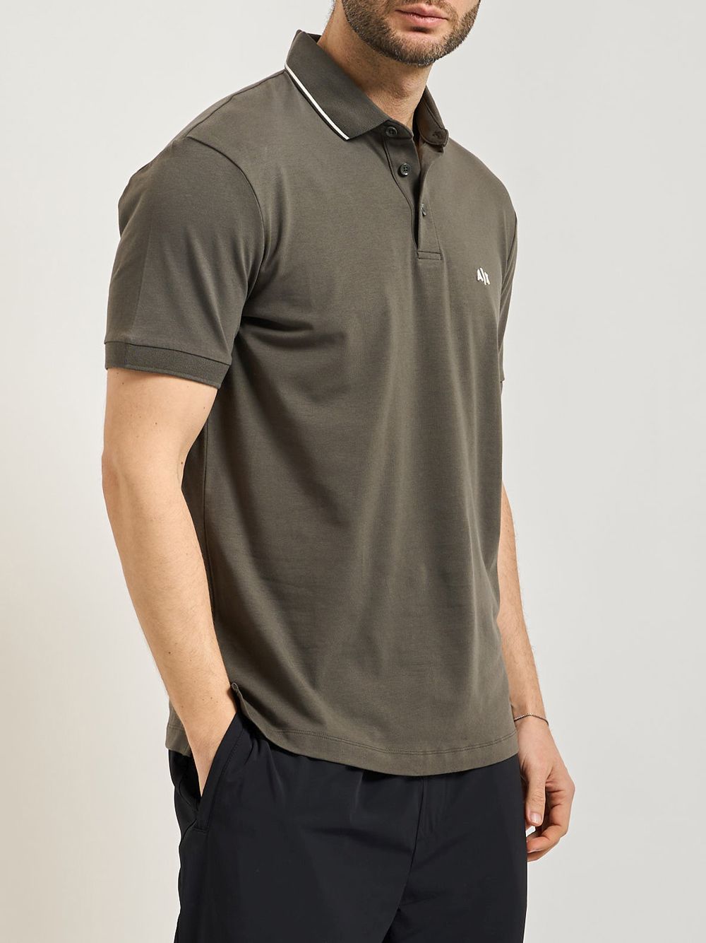 Polo Armani slim fit con logo e piping Uomo - Verde