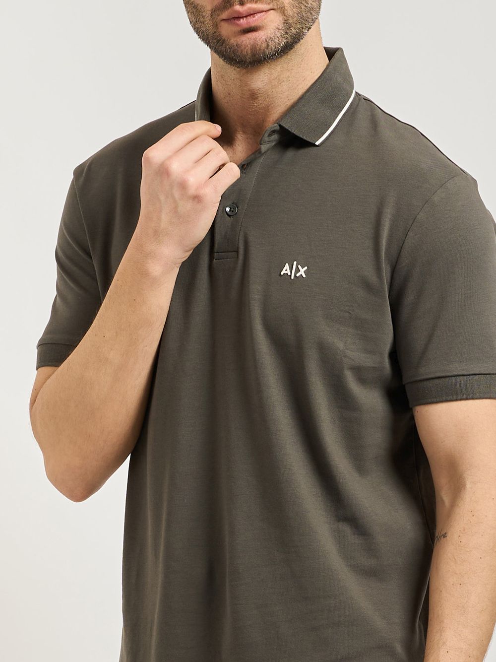 Polo Armani slim fit con logo e piping Uomo - Verde