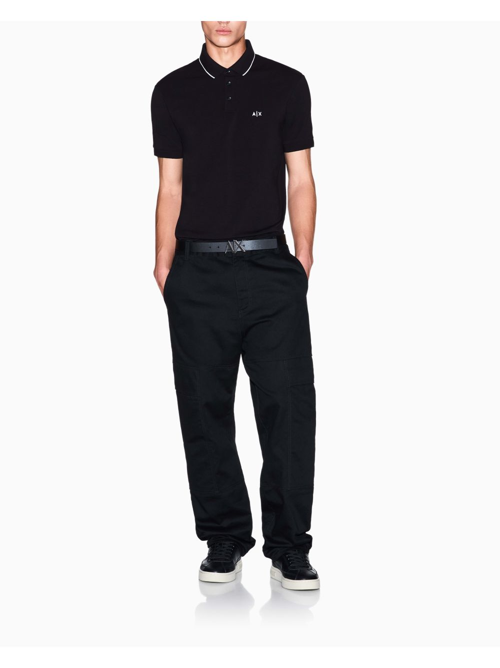 Polo Armani slim fit con logo e piping Uomo - Nero