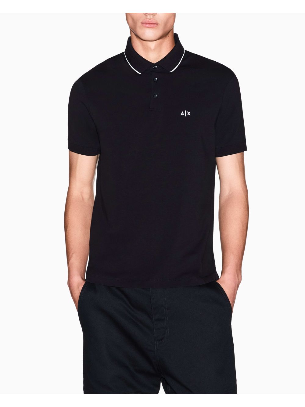 Polo Armani slim fit con logo e piping Uomo - Nero