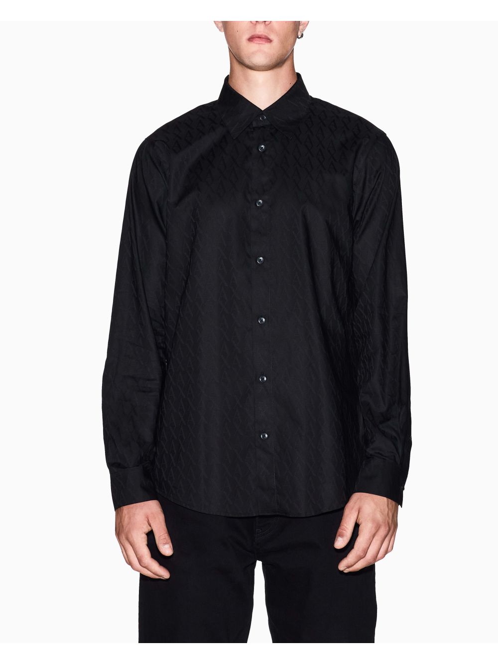Camicia Armani regular fit in cotone jacquard Uomo - Nero