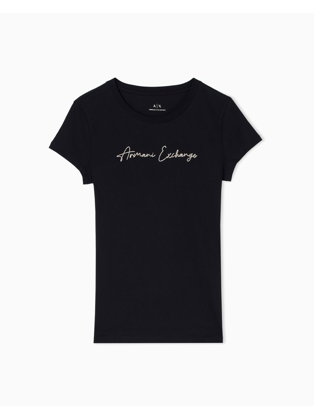 T-shirt Armani slim fit con logo glitterato Donna - Nero