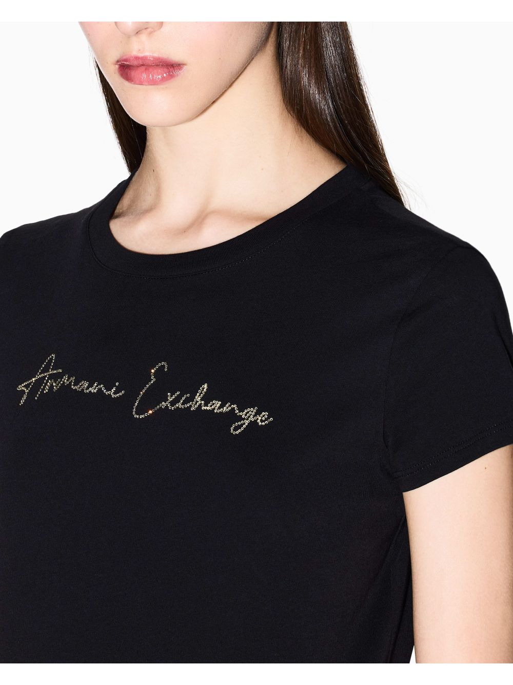 T-shirt Armani slim fit con logo glitterato Donna - Nero