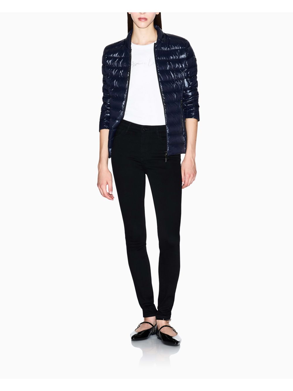 T-shirt Armani slim fit con logo glitterato Donna - Bianco