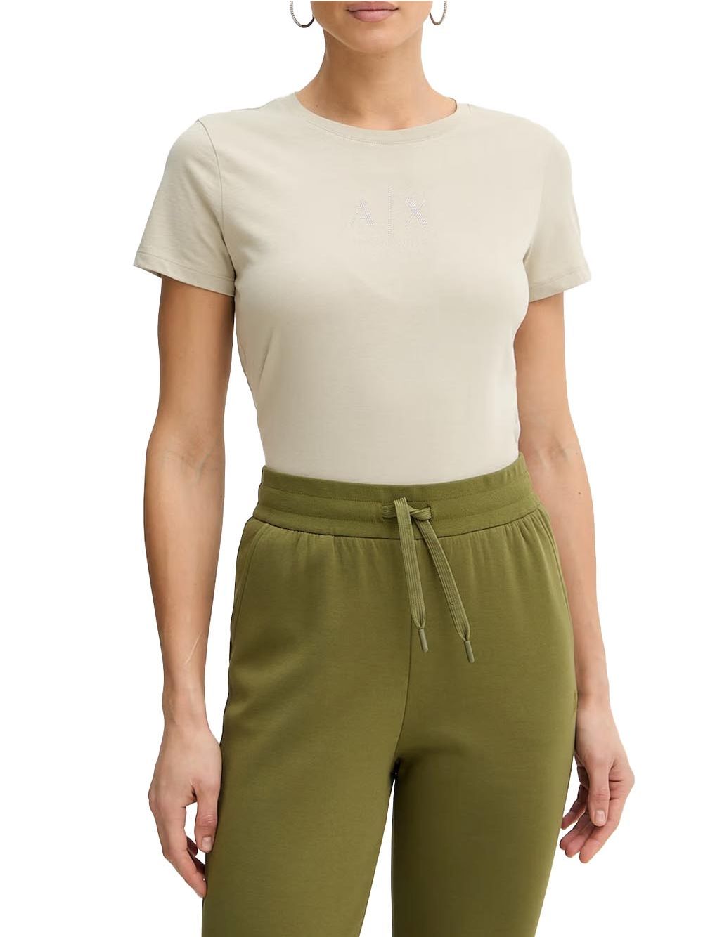 T-shirt Armani regular fit con logo glitterato Donna - Beige