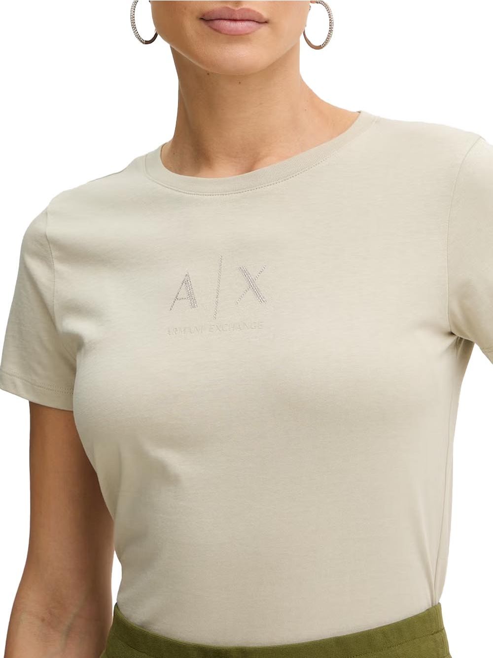 T-shirt Armani regular fit con logo glitterato Donna - Beige