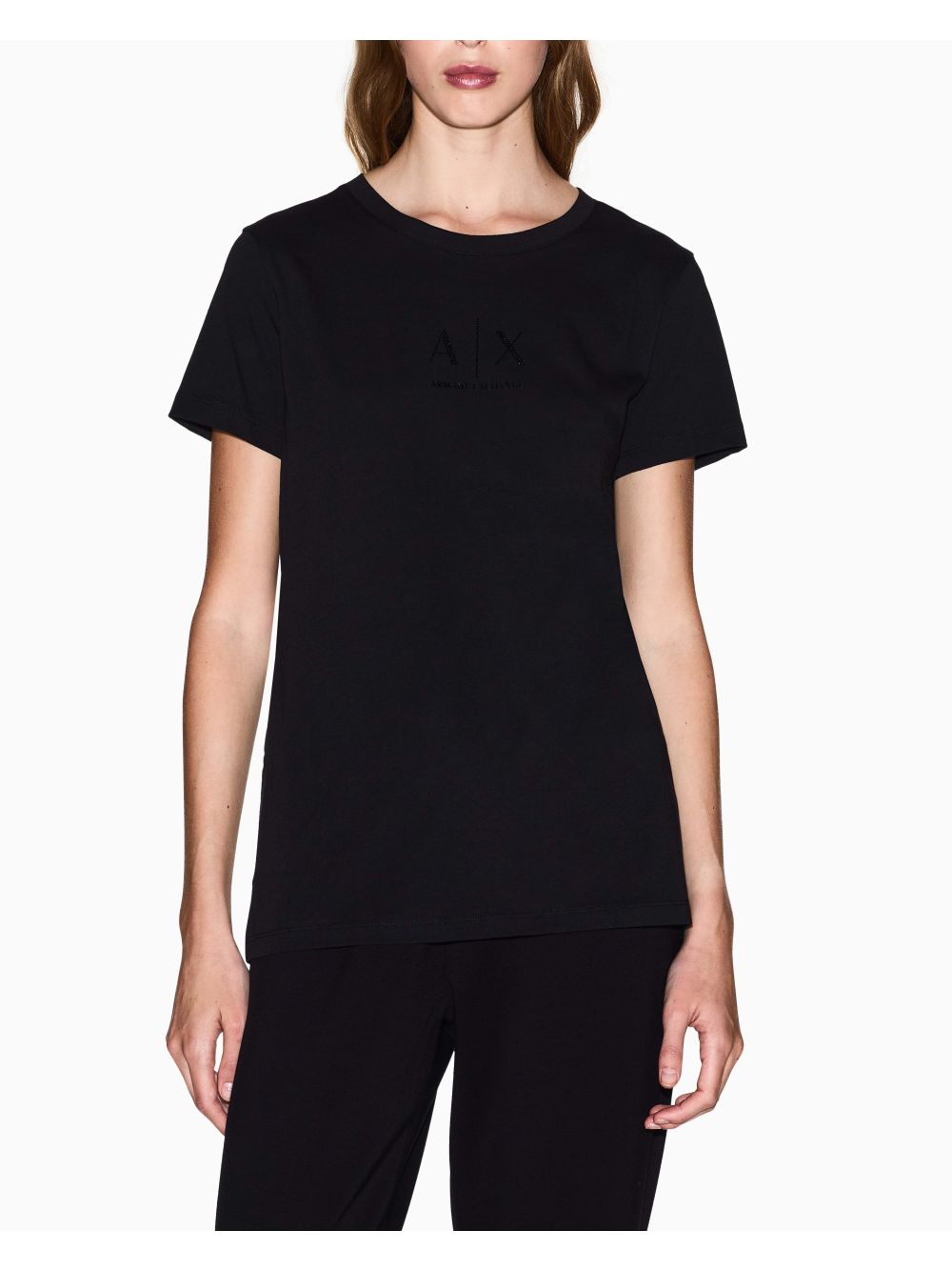 T-shirt Armani regular fit con logo glitterato Donna - Nero