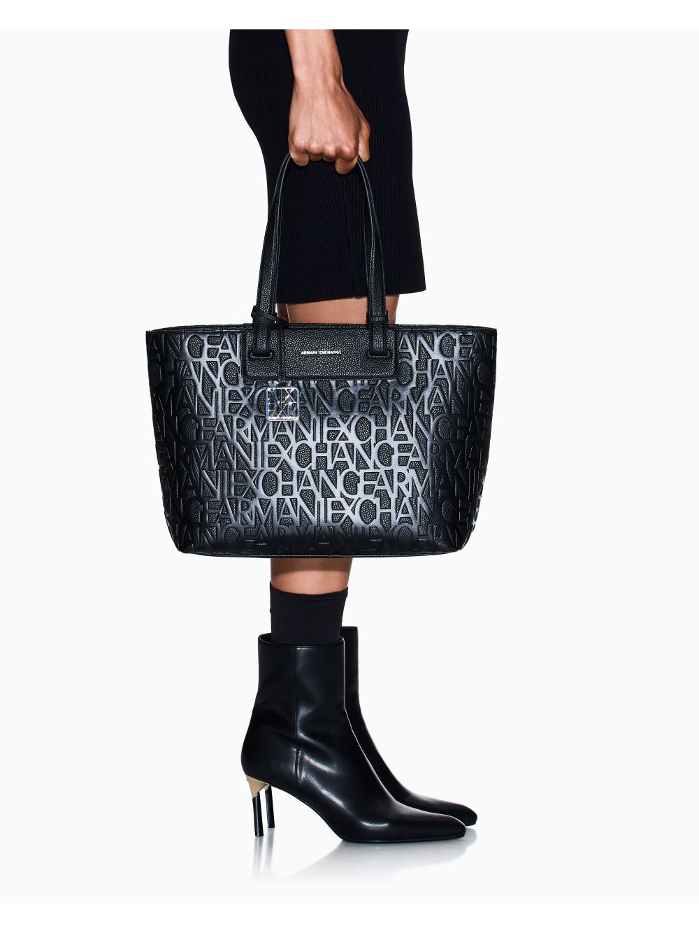 Borsa Armani shopper con logo allover Donna - Nero