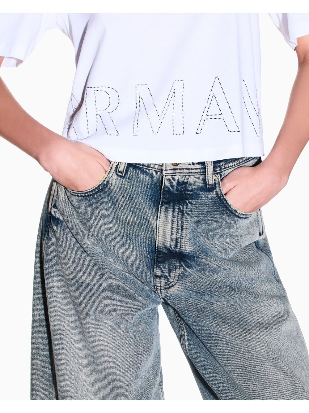 T-shirt Armani Cropped in cotone Donna - Bianco