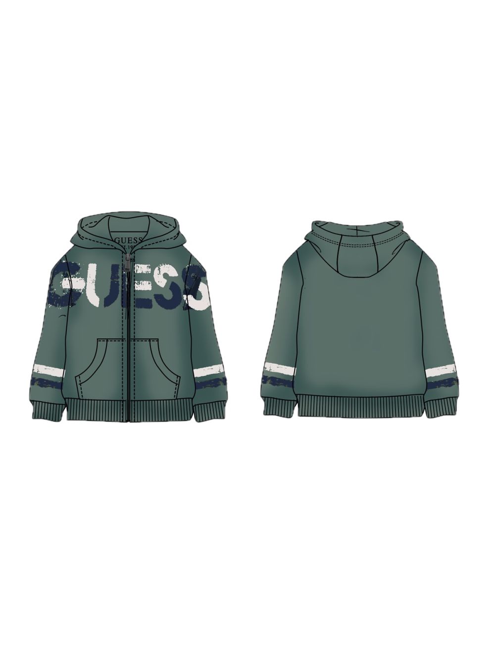 Felpa Guess LS HOODED ACTIVE TOP W/ZIP Bambino - Verde