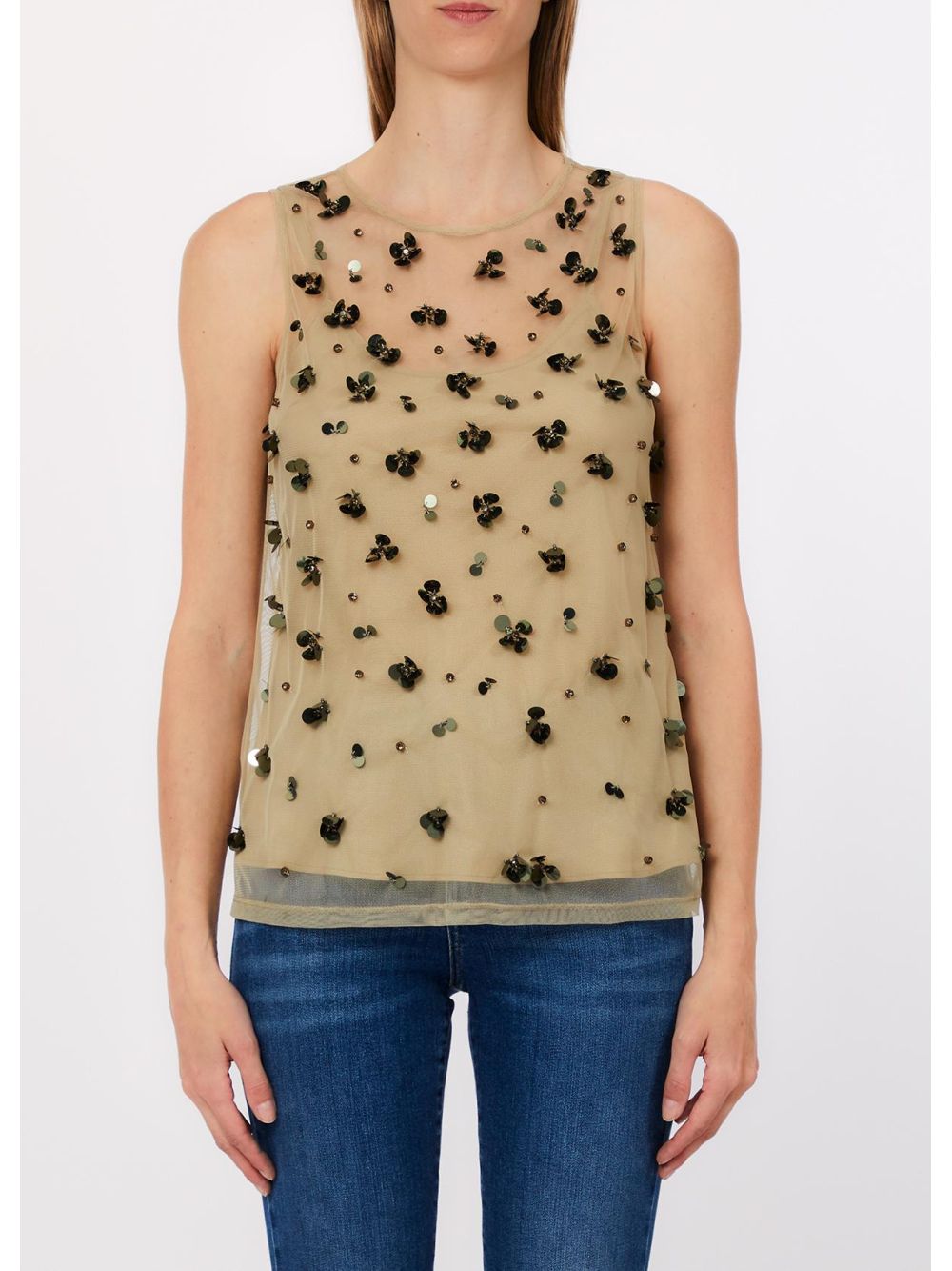 Top Liu Jo in tulle ricamato Donna - Oliva