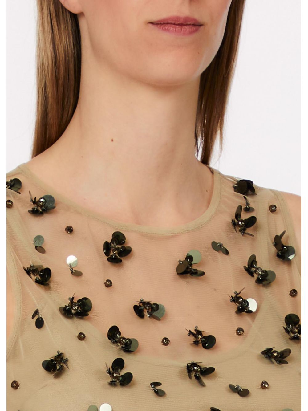 Top Liu Jo in tulle ricamato Donna - Oliva
