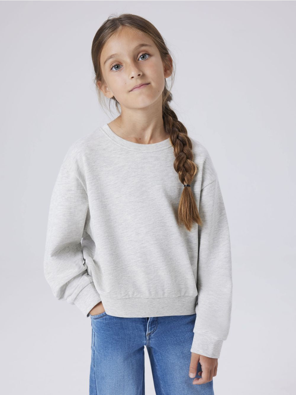 Felpa Name It MILLE SHORT NREG LS SWE O-NECK NOOS Bambina - Grigio