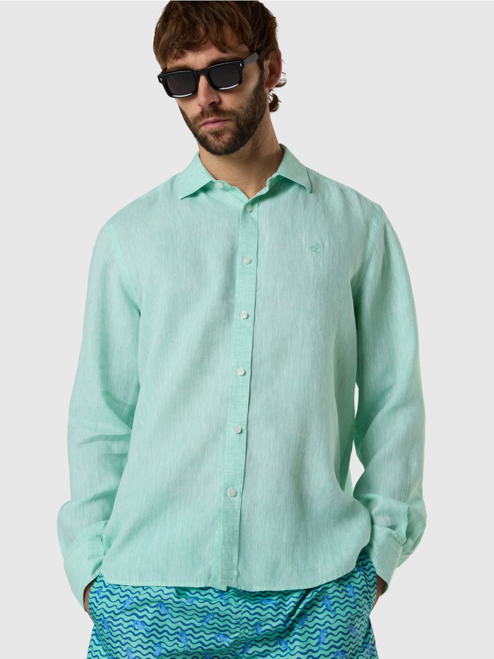 Camicia North Sails di lino a maniche lunghe Uomo - Azzurro