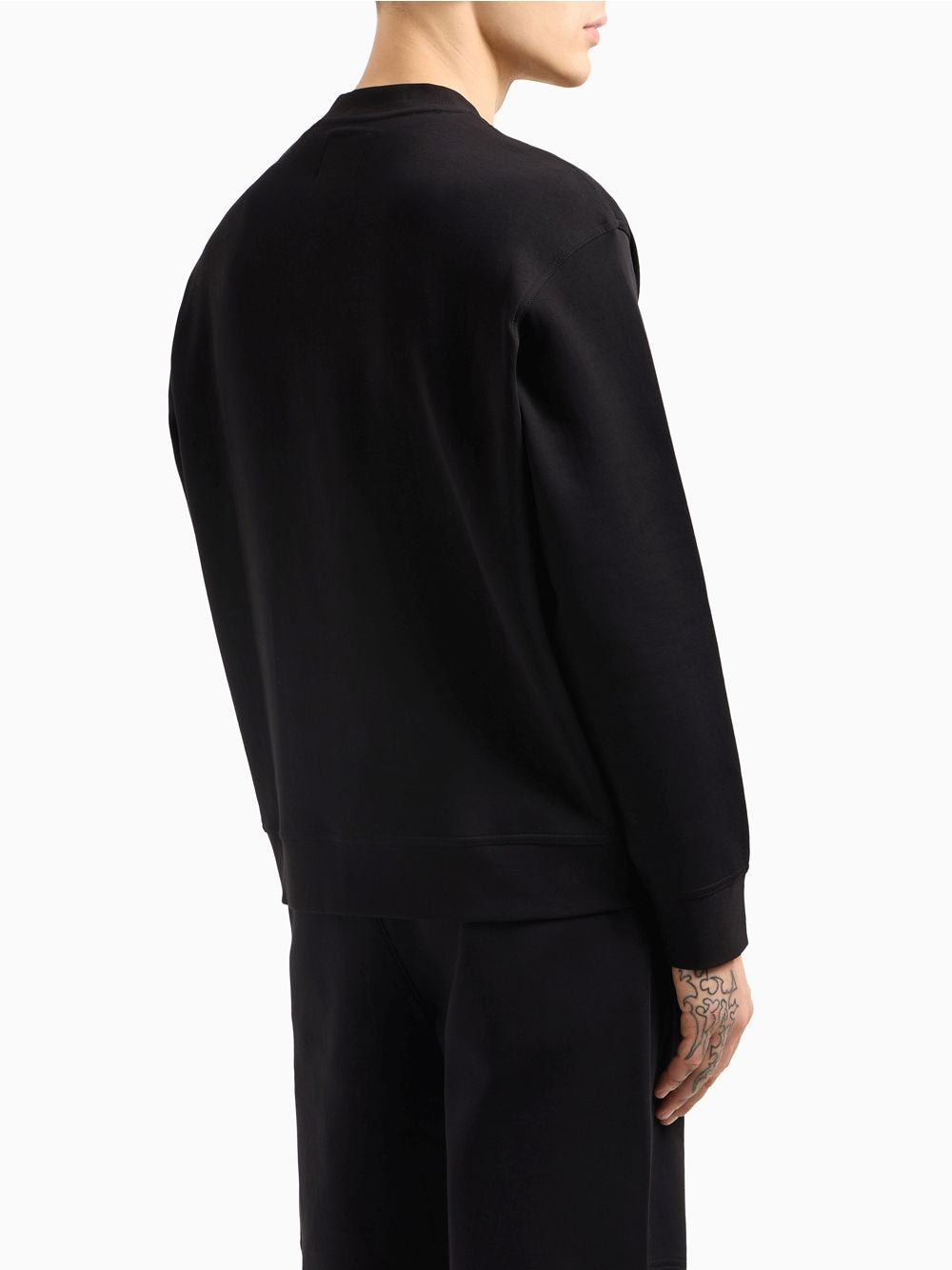 Felpa Armani girocollo in cotone elasticizzato con logo Icon Uomo - Nero