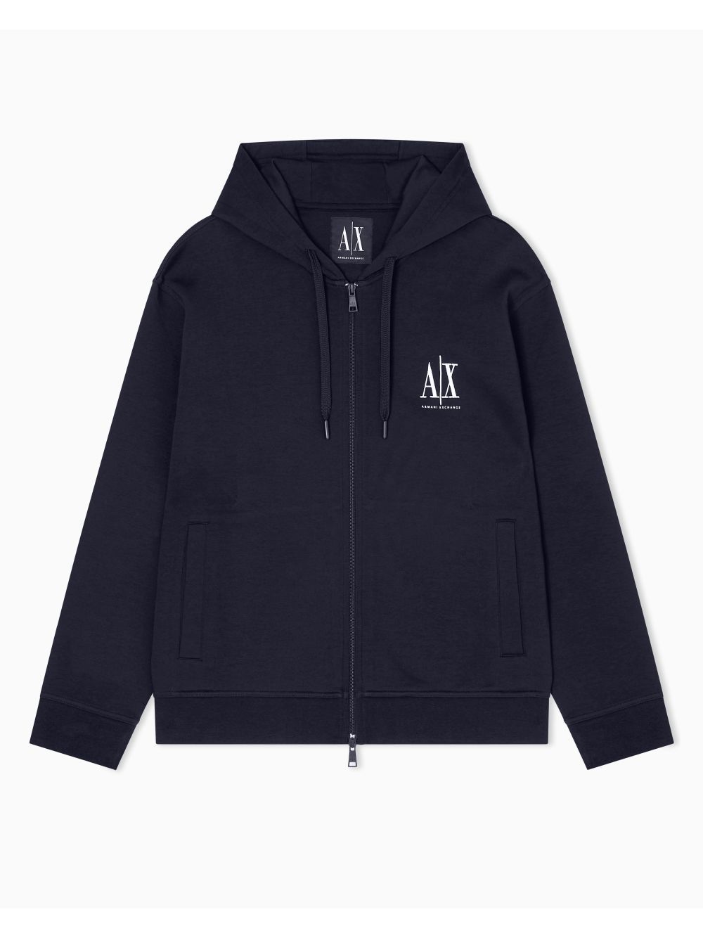 Felpa Armani fullzip con cappuccio e logo in cotone stretch Icon Uomo - Navy