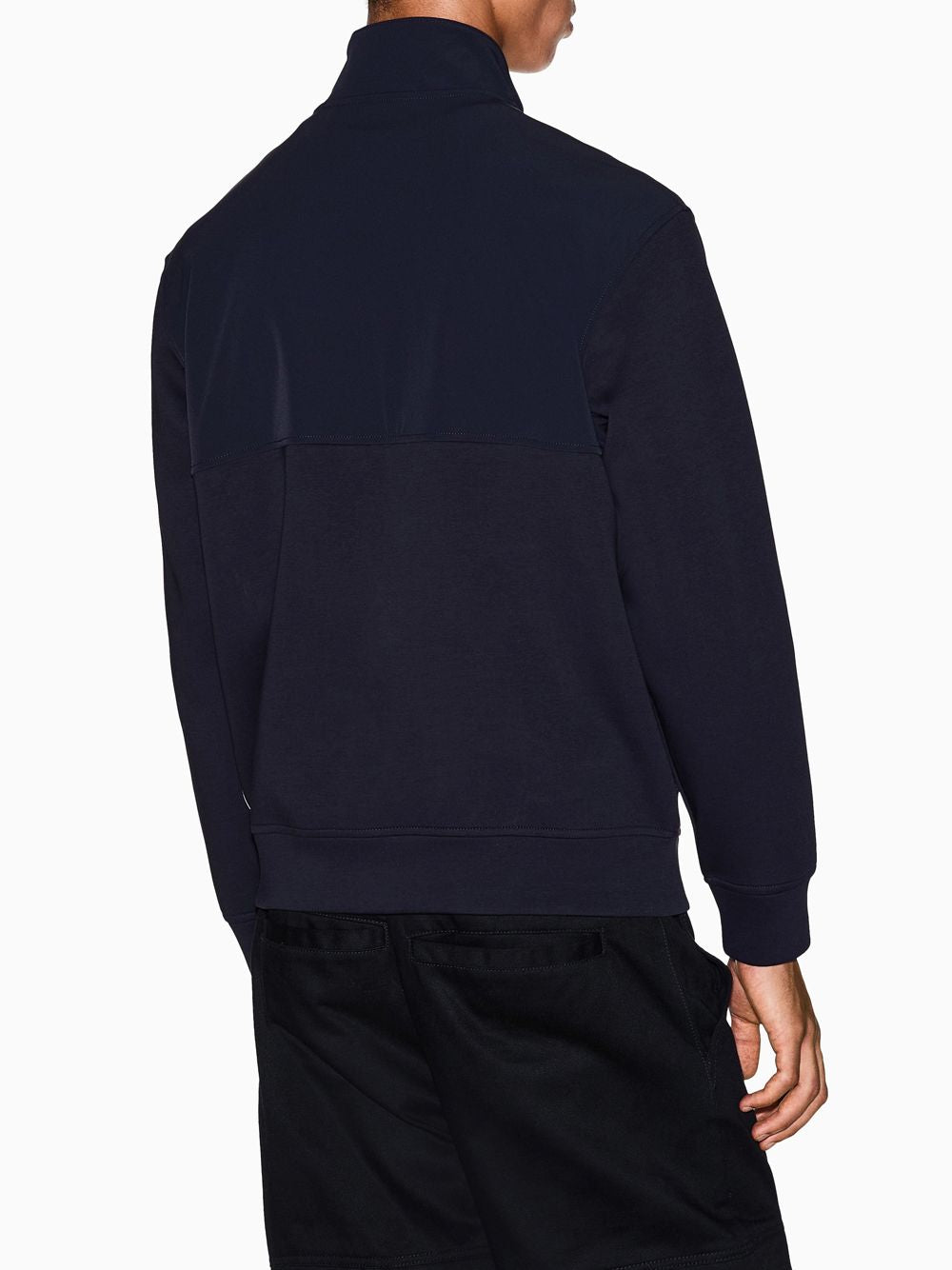 Giubbino Armani full zip in cotone con collo alto Essential Uomo - Navy