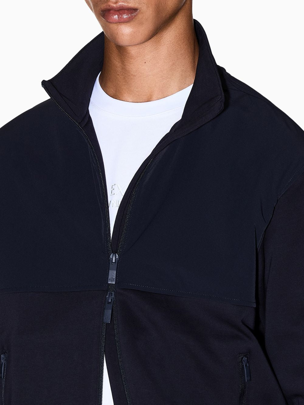 Giubbino Armani full zip in cotone con collo alto Essential Uomo - Navy
