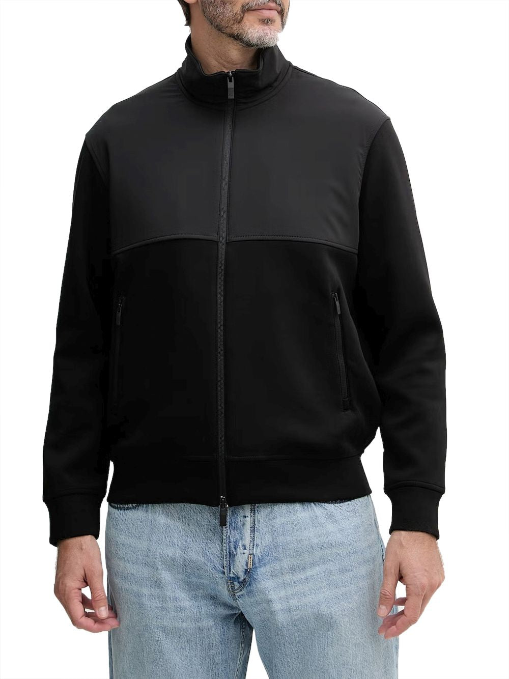 Giubbino Armani full zip in cotone con collo alto Essential Uomo - Nero