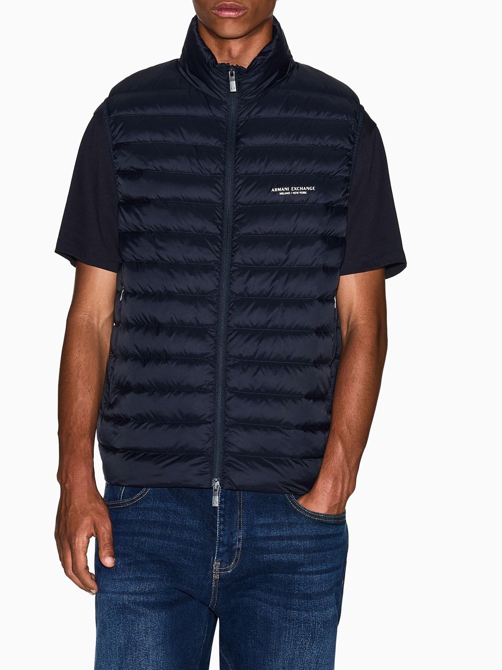 Gilet Armani trapuntato in nylon con collo alto Essential Uomo - Navy