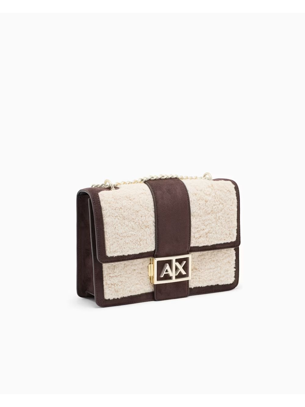 Borsa Armani messenger effetto pelliccia con catena Donna - Marrone