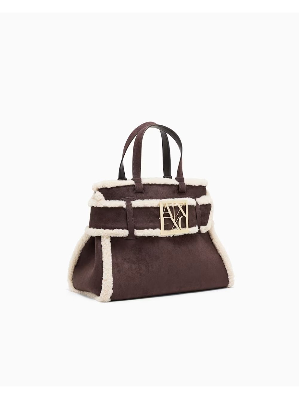 Borsa Armani scamosciata con profili effetto shearling Donna - Marrone