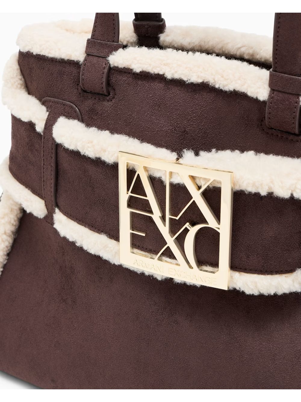 Borsa Armani scamosciata con profili effetto shearling Donna - Marrone