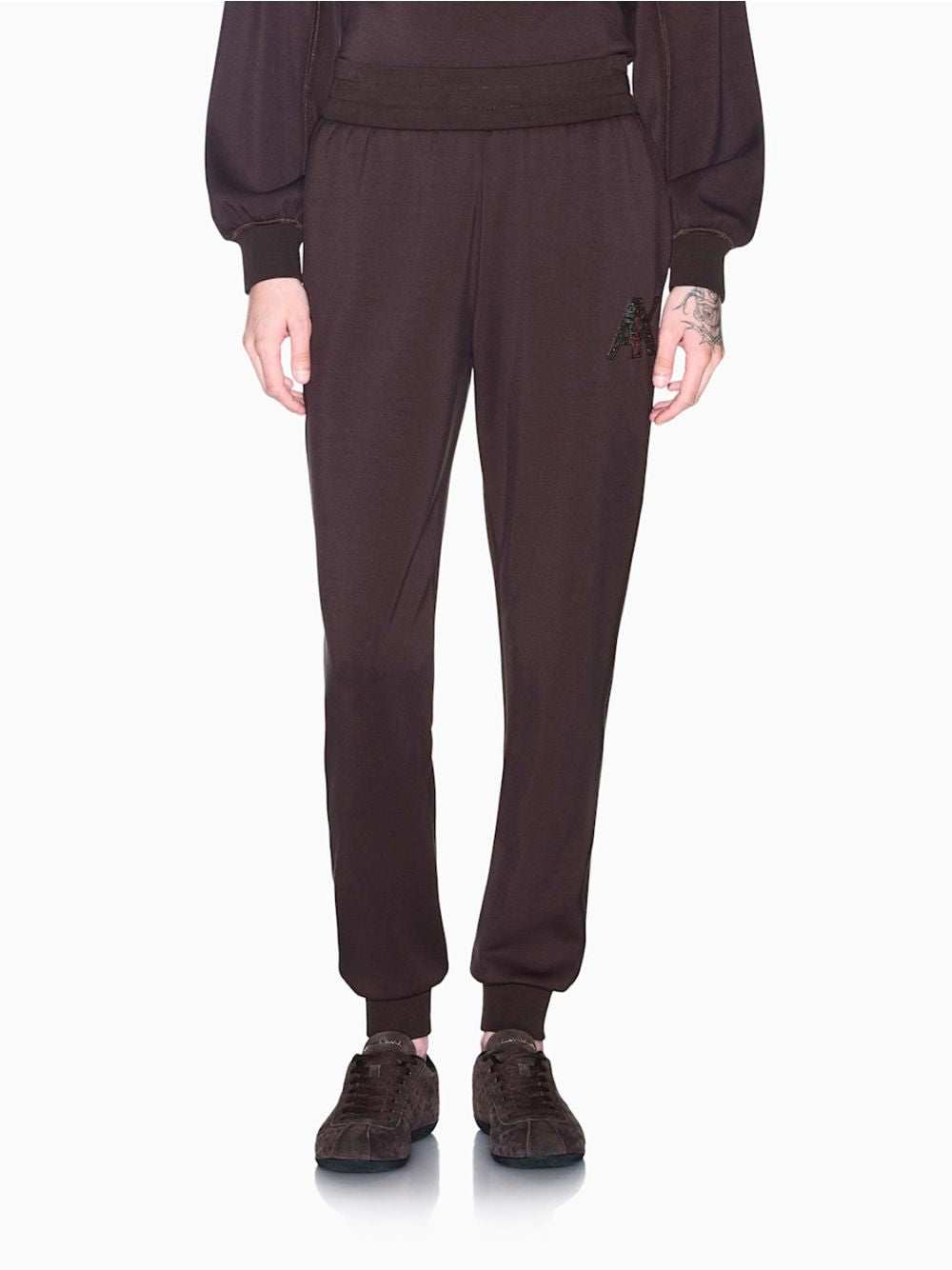 Pantalone Armani regular fit in tessuto scuba di viscosa Donna - Marrone