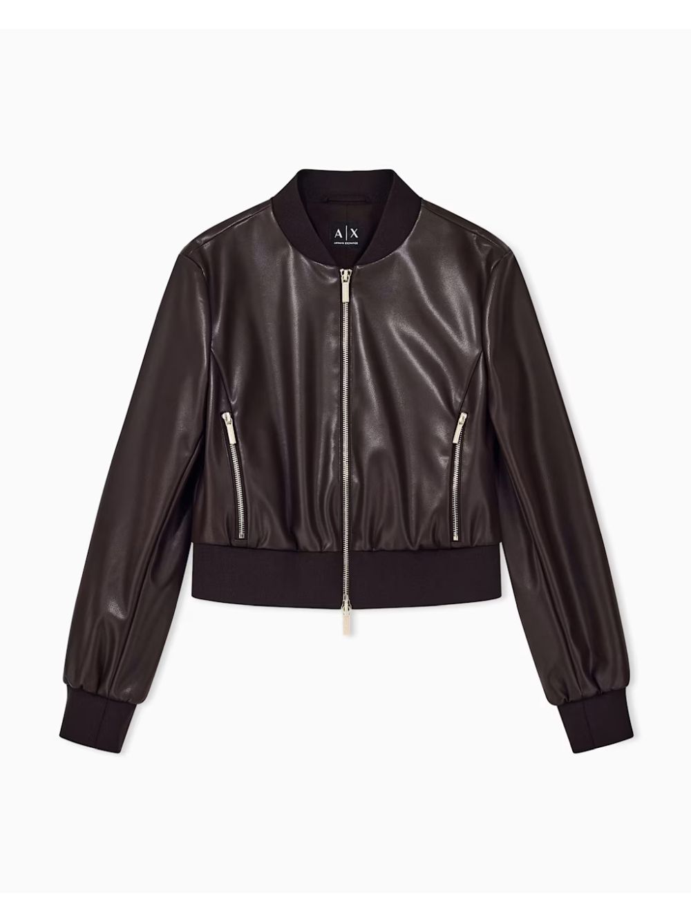Giubbotto Armani in similpelle con zip e bordi a costine Donna - Marrone