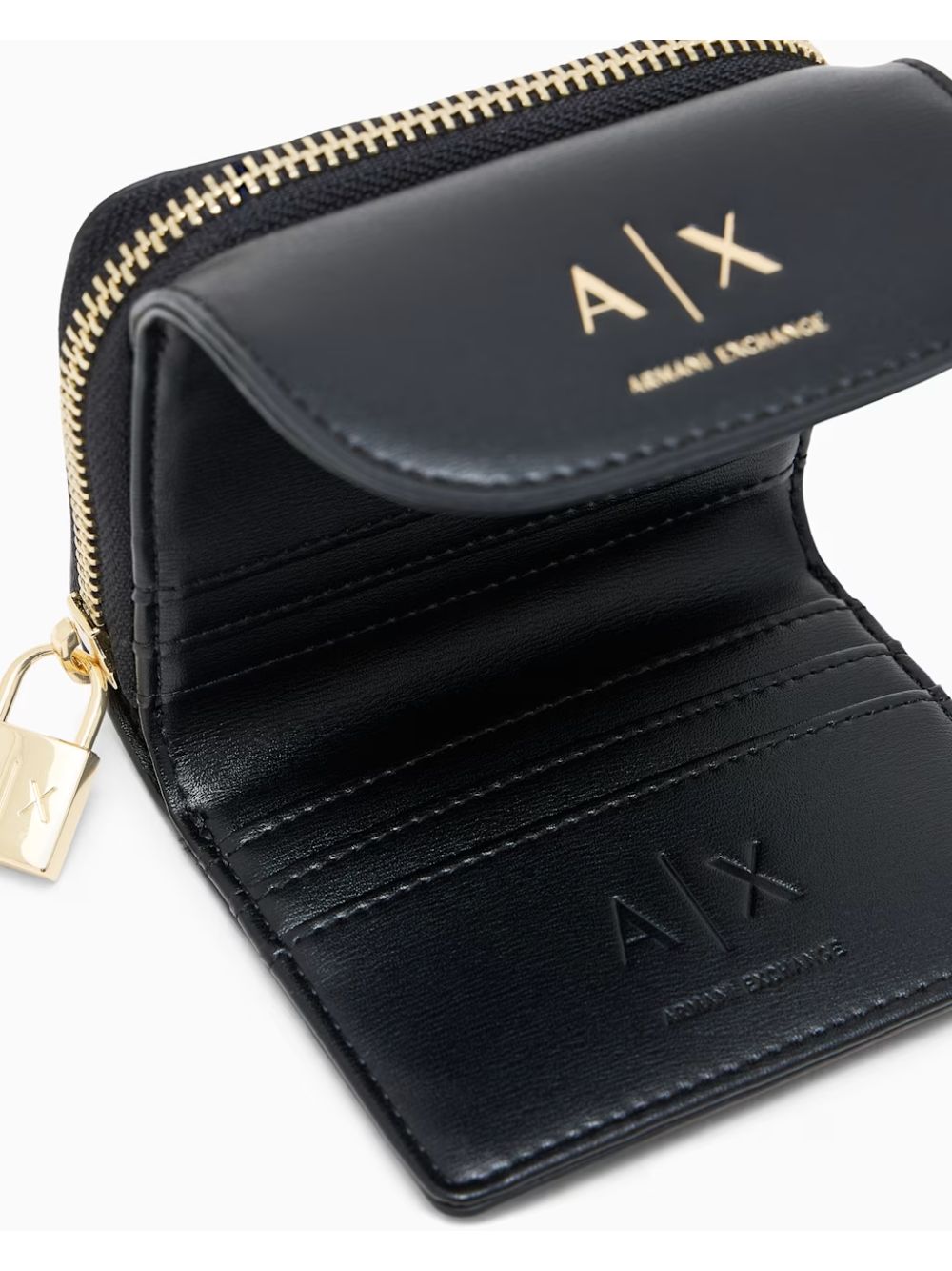 Portafoglio Armani Alice con zip e logo a contrasto Donna - Nero