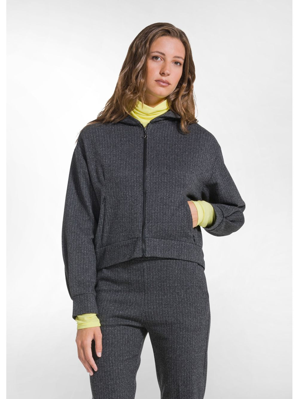 Felpa Deha HERRINGBONE LUREX JACQUARD FULLZIP HOODIE Donna - Grigio