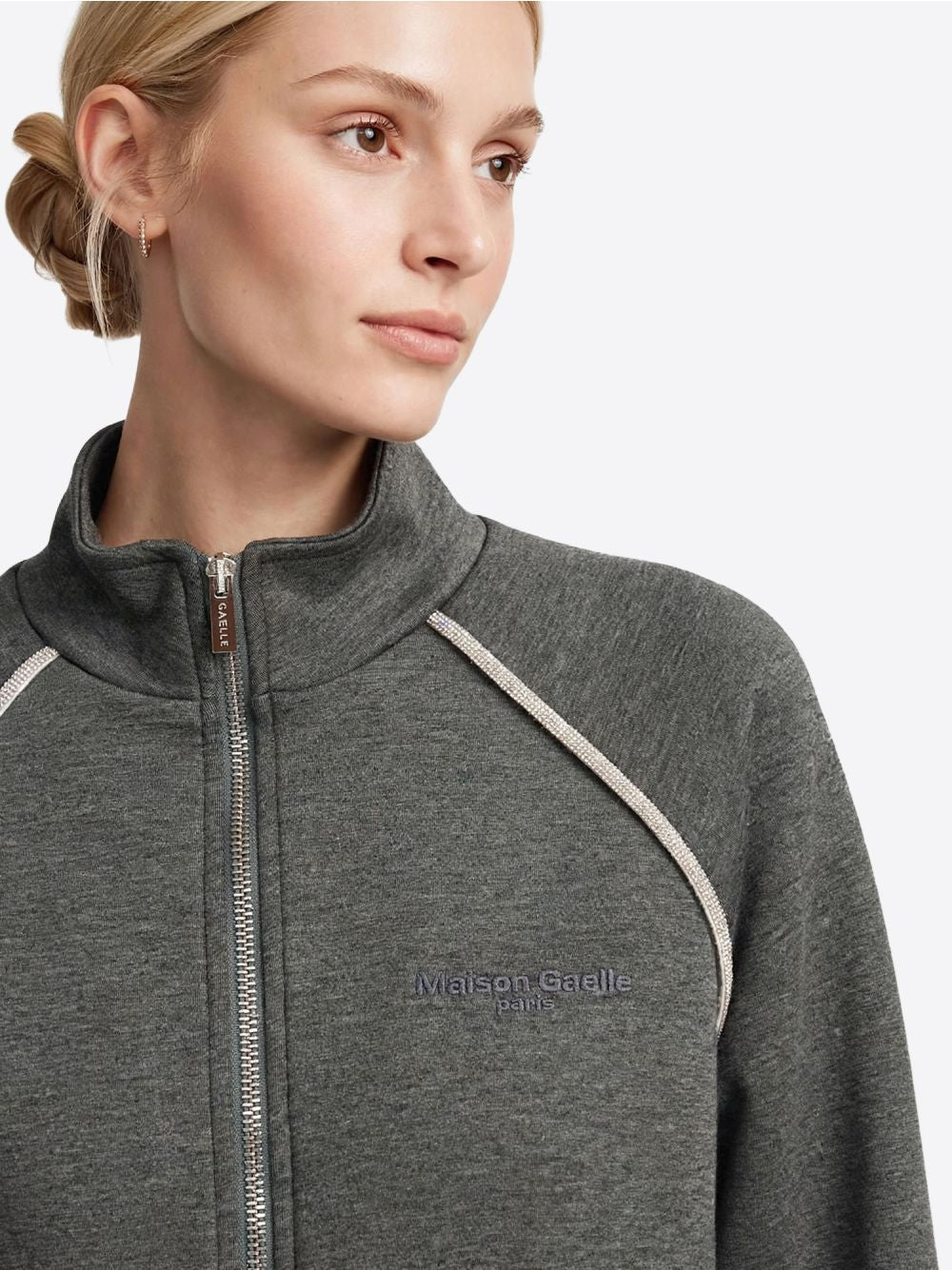 Felpa Gaelle ZIPPATA CON PIPING GIOIELLO Donna - Grigio