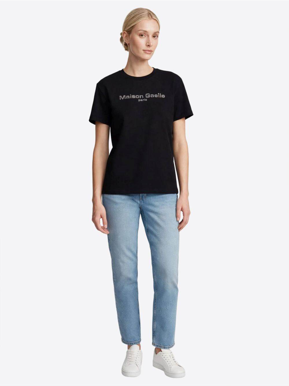 T-shirt Gaelle PARICOLLO MEZZA MANICA CON LOGO STRASS SUL DAVANTI Donna - Nero