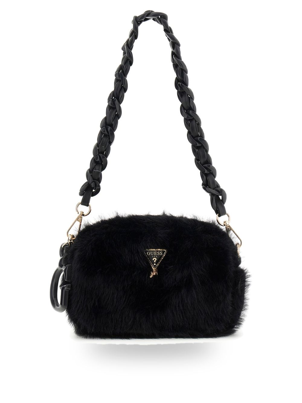 Borsa Guess FAUX FUR CAMERA BAG Bambina - Nero