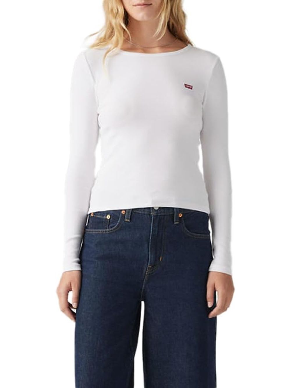T-shirt Levi's HAYES LS TEE WARM CABERNET RIB Donna - Bianco