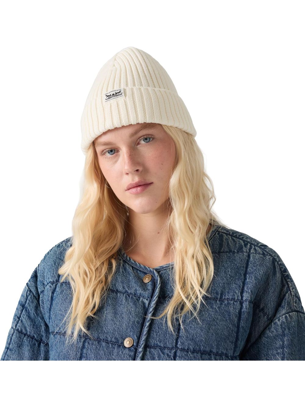 Cappello Levi's W'S SUNSET BEANIE EGRET COTTON Donna - Bianco